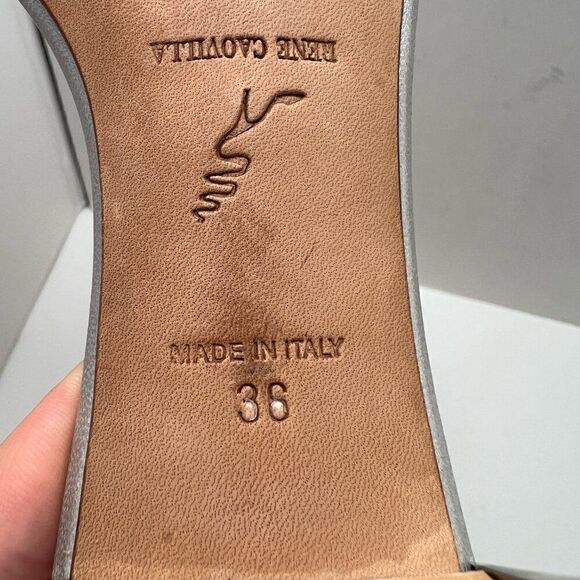 Rene Caovilla Women's Silver Leather Ankle Strap Sandals Size 36 Made In Italy - Picture 12 of 14